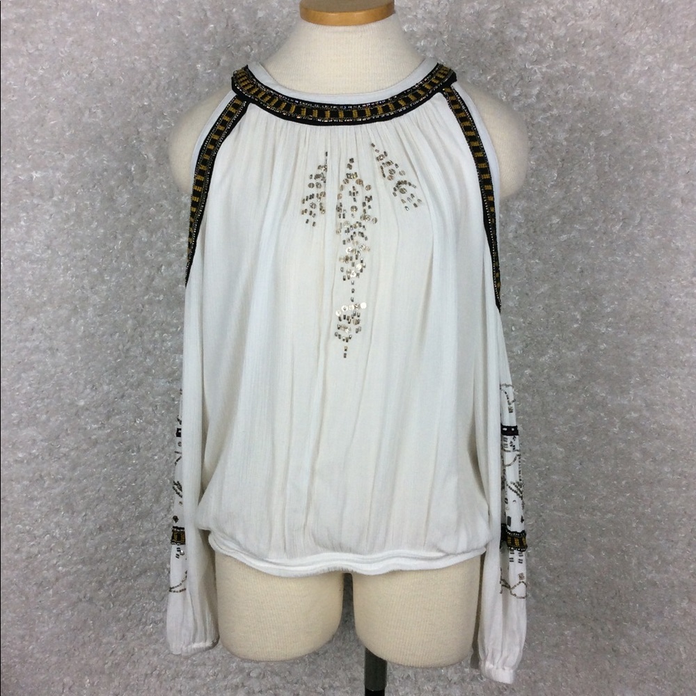 Free People Embellished Peasant Blouse Top